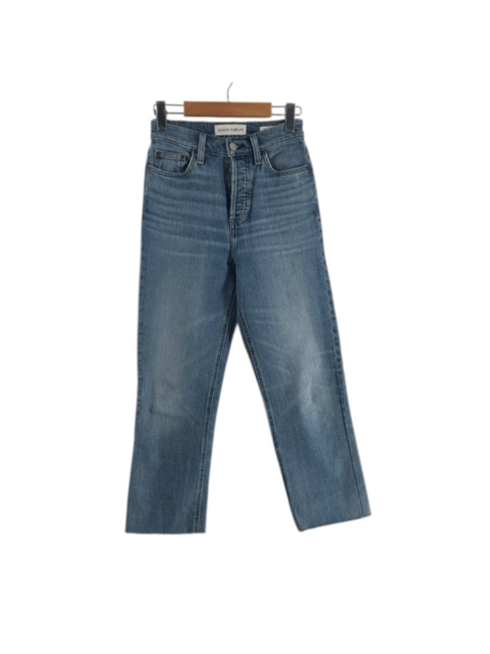 Aritzia Denim Forum Arlo High Rise Straight Jeans in Light Blue frayed hem sz 24